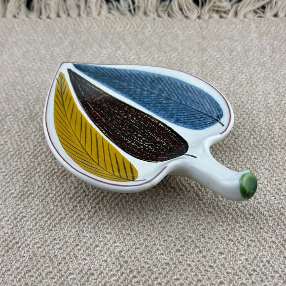 STIG LINBERG Small Faience Leaf Bowl Gustavsberg Studio Sweden MCM 50's Vintage - Picture 5 of 10